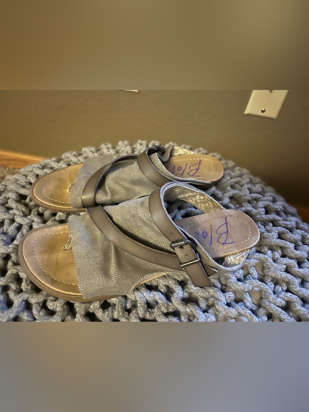 Blowfish Gray Slide Sandals with Buckle Accent